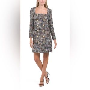 ALEXIA ADMOR Milli Square Neck Tuxedo Mini Dress With Buttons Sz6 Color Multi